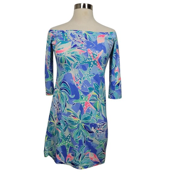 Lilly Pulitzer Laurana Off Shoulder Dress XS Bennet Blue Celestial Seas NWT - Picture 2 of 10